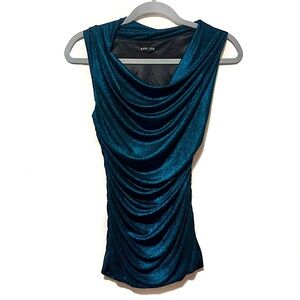 Express Black and Blue Lurex Shimmer Slinky Cowl neck top